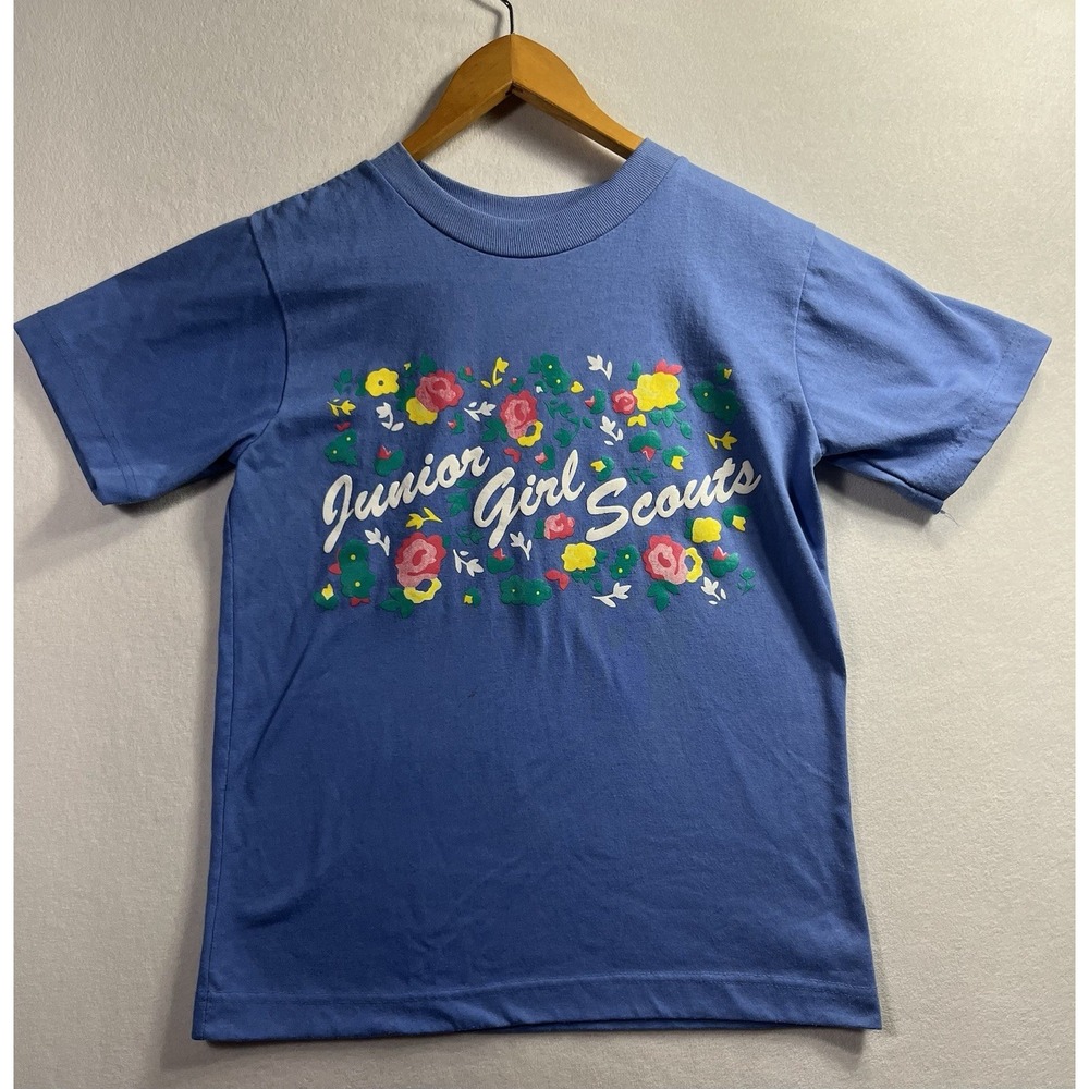 Vtg. Junior Girl Scouts Of America Approx Youth L T-shirt Blue Made In USA Flaw